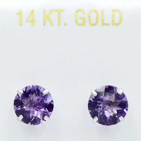 Genuine 4.68 Cts Amethyst Stud Earrings 14k White Gold